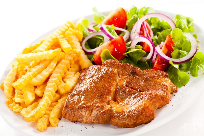 Steak with French Fries and Salad