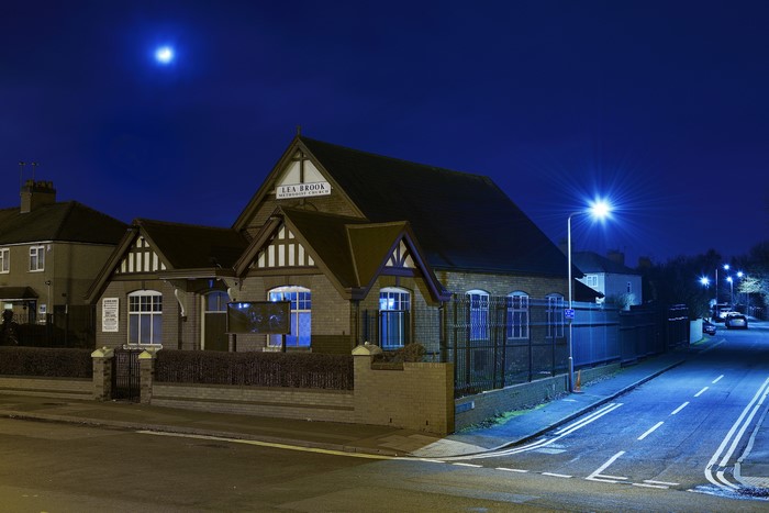 Lea Brook Methodist Church at night