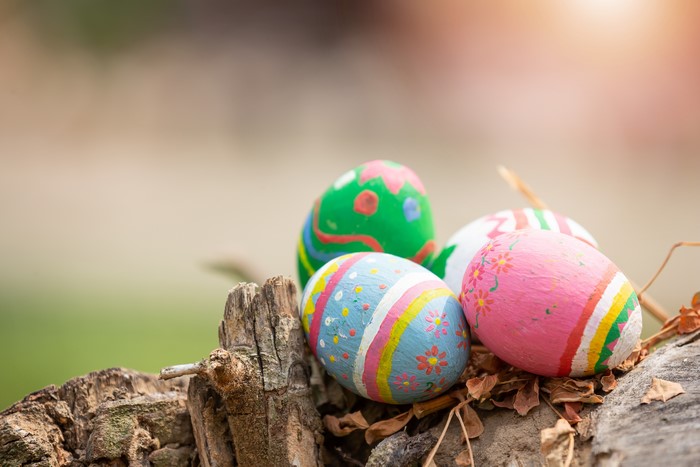 Easter Eggs on a Tree Stump