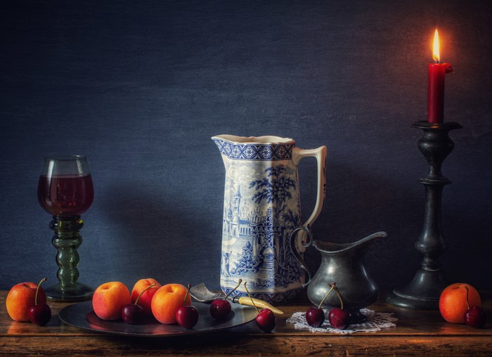 Still-life with fruit, pitcher, and candle