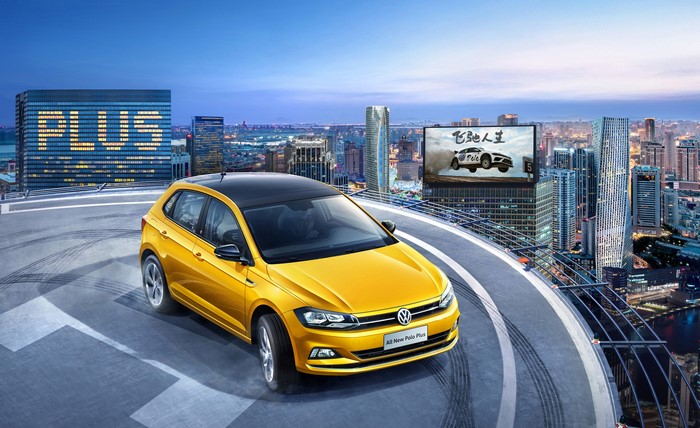 Yellow 2019 Volkswagen Polo Plus on rooftop