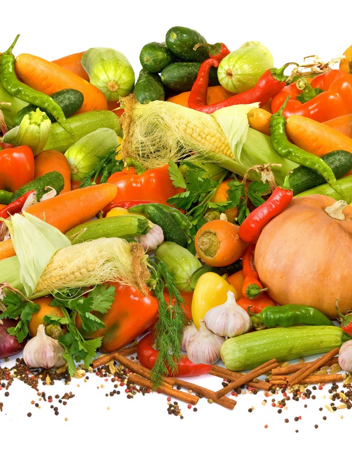 Assortment of fresh vegetables and spices