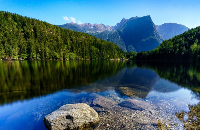 Lake with Mountains and Forest in Oetztal, Austria