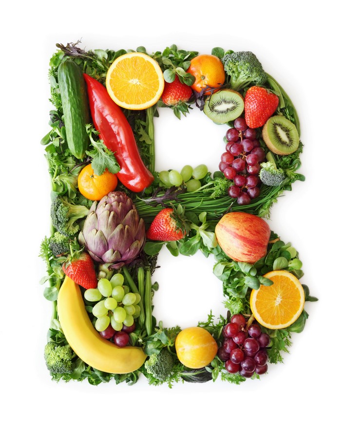 Letter B made of fruits and vegetables
