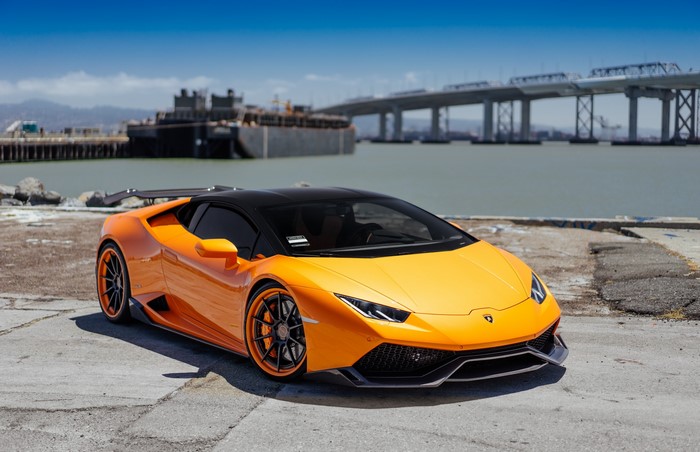 Orange Lamborghini Huracan Performante with Black Accents