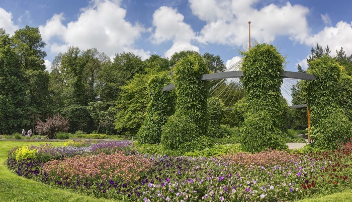 Botanischer Garten Augsburg Germany with flower beds and pergola