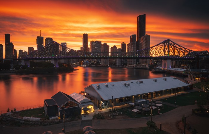 Brisbane Cityscape with Story Bridge at Sunset