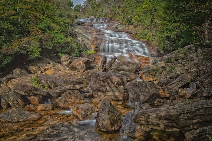 Waterfall in North Carolina with Stones and River