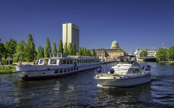 Boats on a river in Potsdam, Germany