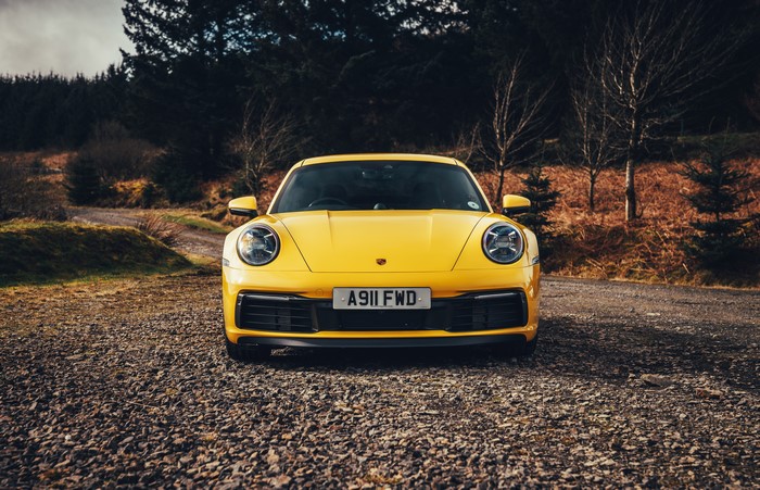 Yellow Porsche 911 Carrera 4S 2019 Front View
