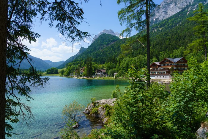 4K Lake Hintersee Ramsau Austria Mountains Forests Houses
