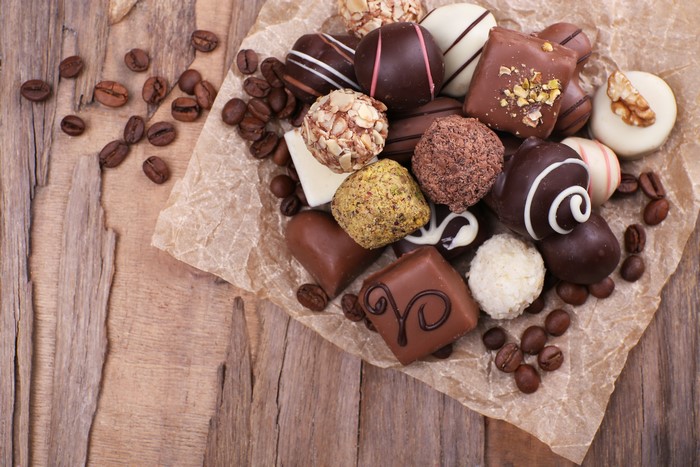 Assortment of chocolates and coffee beans