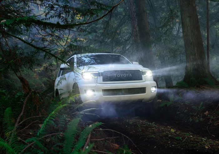 White Toyota Sequoia TRD Pro in a Forest