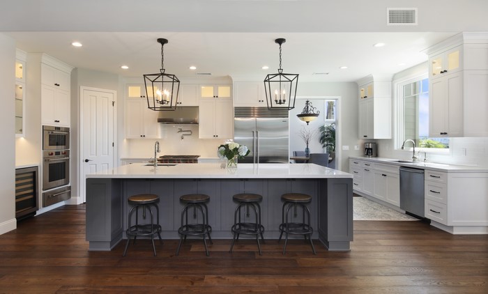 Modern Kitchen with Island and Stools