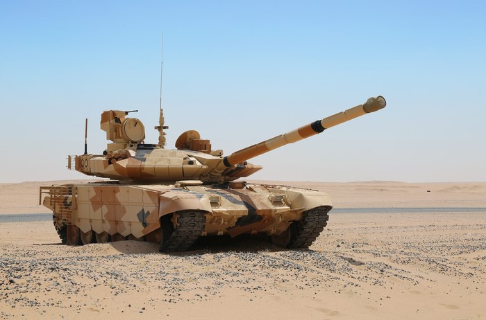 T-90MC tank in a desert landscape