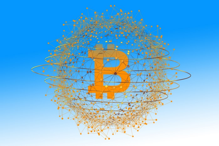 Bitcoin symbol within a network structure