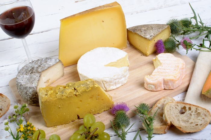 Cheese and Wine Platter with Bread and Thistles