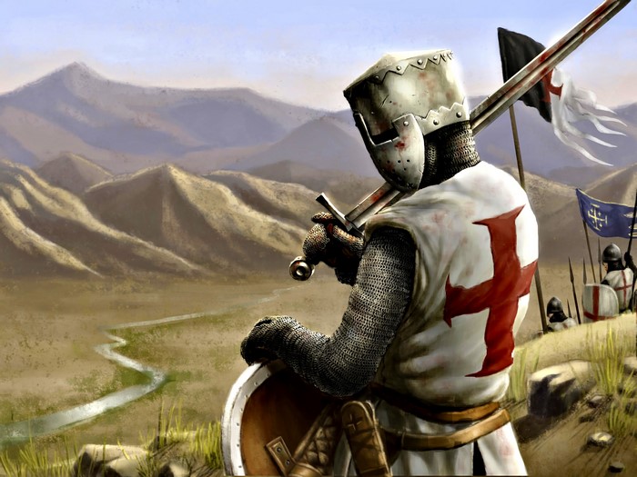 Crusader Knight with Sword and Shield