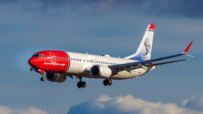 Norwegian Boeing 737-8 MAX airplane landing