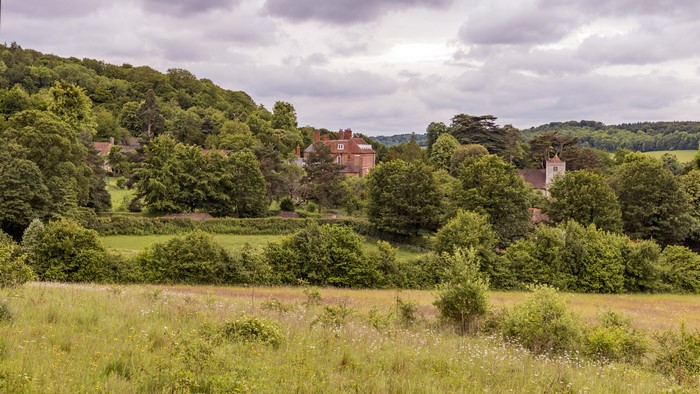 Bradenham England Houses Hill Trees Shrubs Grass