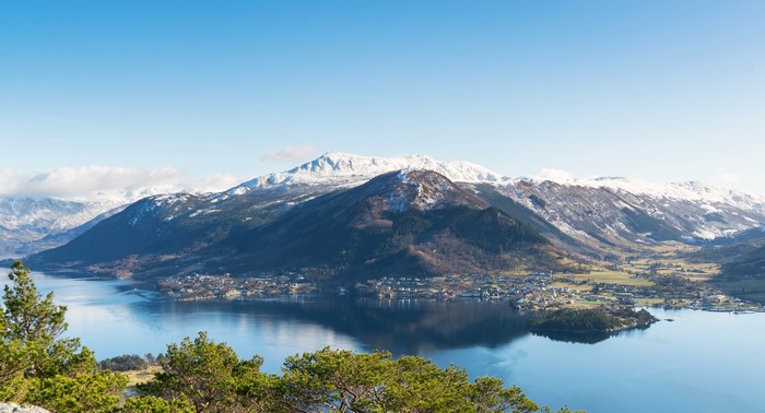 Uskedal, Norway: Mountains and Bay from Above
