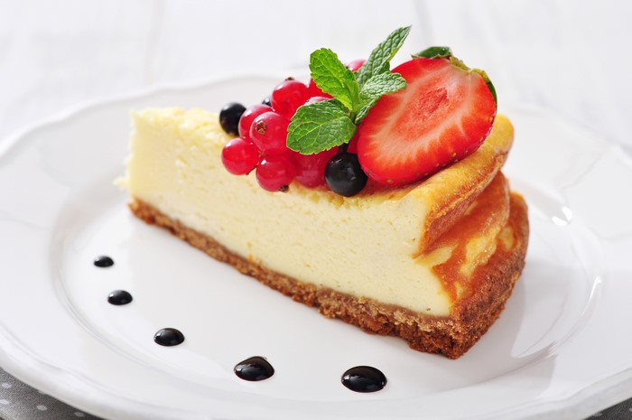 Slice of Cheesecake with Berries and Mint