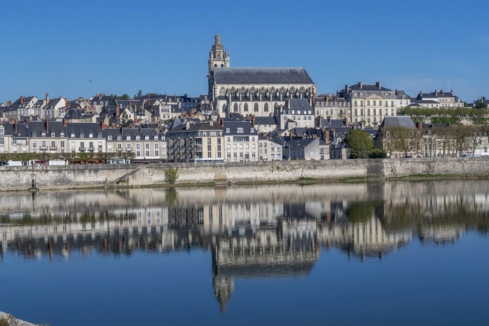 Blois, France cityscape with river reflection
