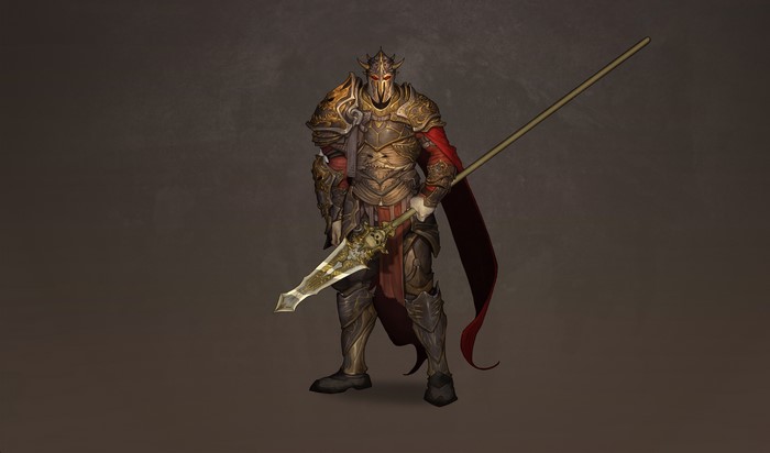 Warrior in ornate armor holding a spear