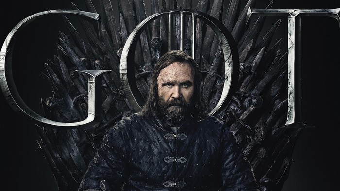 Sandor Clegane from Game of Thrones on the Iron Throne