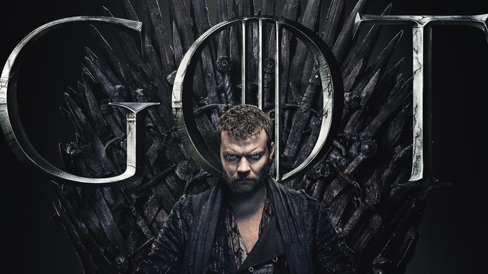 Euron Greyjoy from Game of Thrones on the Iron Throne
