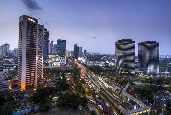 4K Jakarta Indonesia Skyscrapers Evening Roads