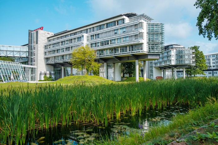 Modern buildings with pond in Potsdam, Germany