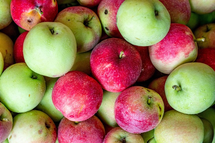 Close-up of red and green apples