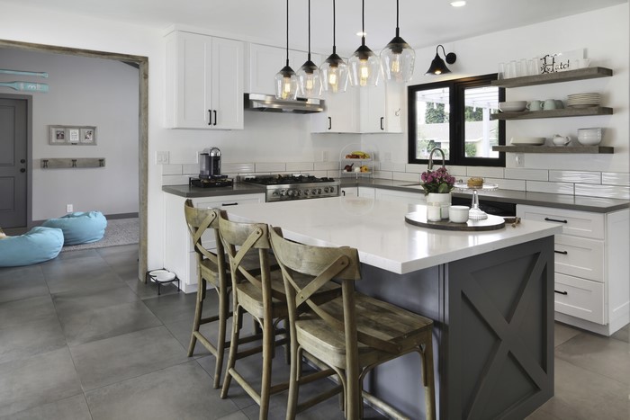 Modern Kitchen with Island and Bar Stools