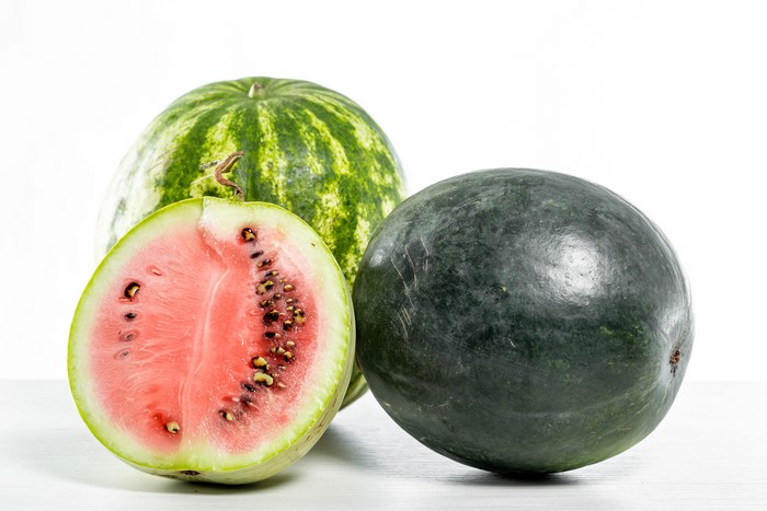 Three Watermelons, One Cut, White Background