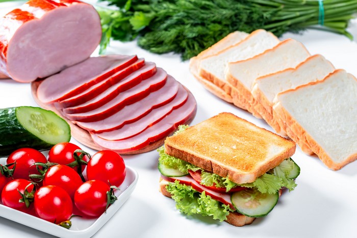 Ham, Bread, Tomatoes, Cucumber, and Sandwich