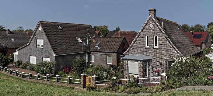 Houses with fences in Greetsiel, Germany