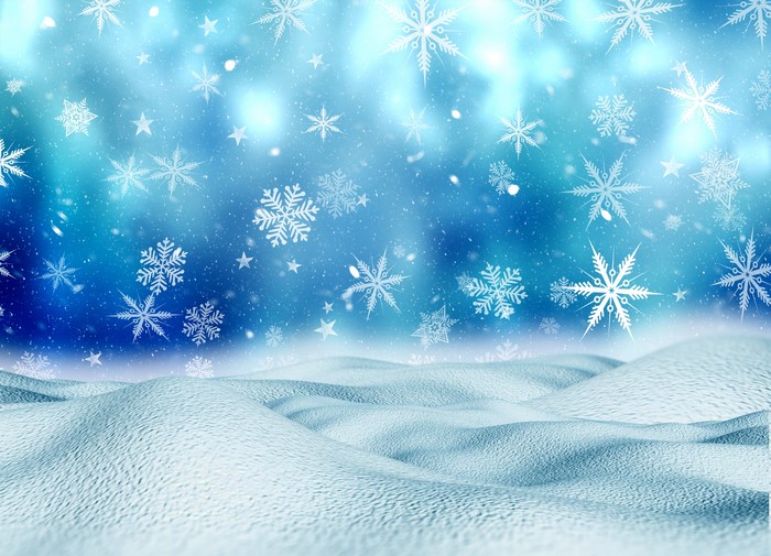 Snowflakes falling on snowy hills