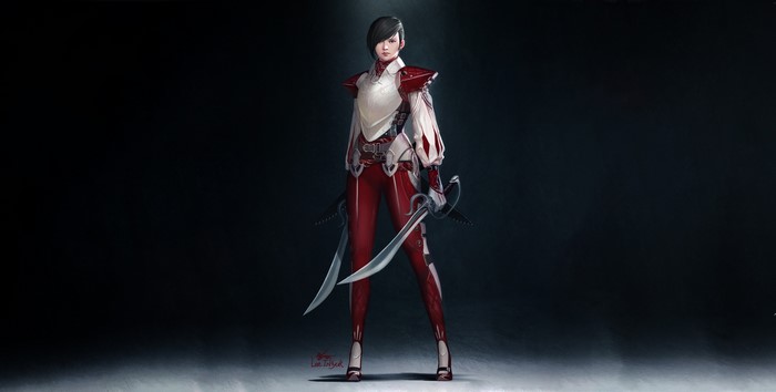 Warrior with short hair and two sabres by InHyuk Lee