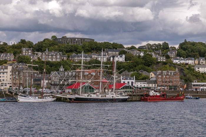 Tall Ship and Harbor in Oban, Scotland
