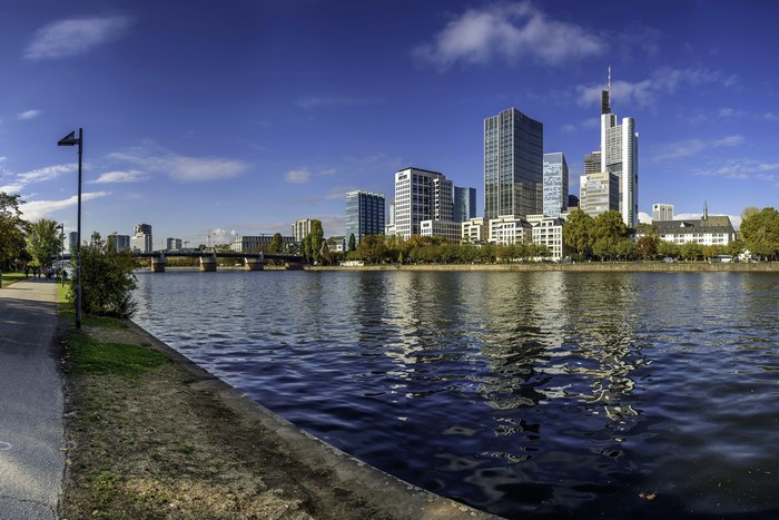 Frankfurt skyline with river and bridge