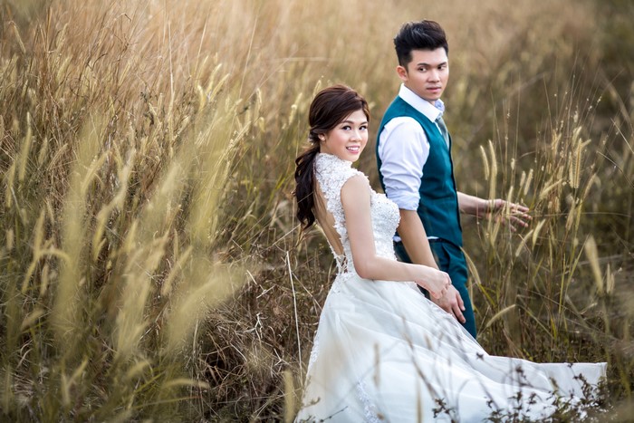 Bride and Groom in a Field