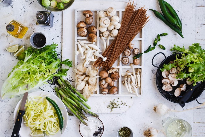 Mushrooms, Vegetables, Pasta, and Spices