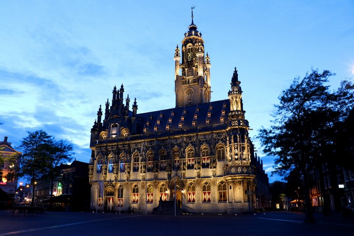 Middelburg Town Hall at dusk, Netherlands