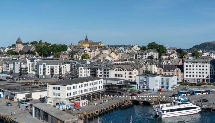 Alesund, Norway Harbor with Buildings and Boats