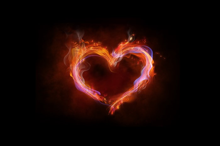 Heart made of fire and smoke
