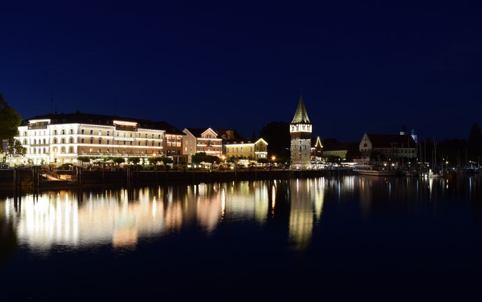 Lindau Germany at Night with Lake and Tower