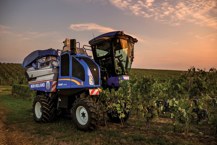New Holland Braud 9070L grape harvester in a vineyard