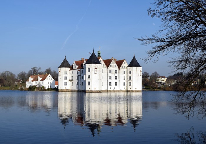 Schloss Glücksburg Castle on a lake in Germany