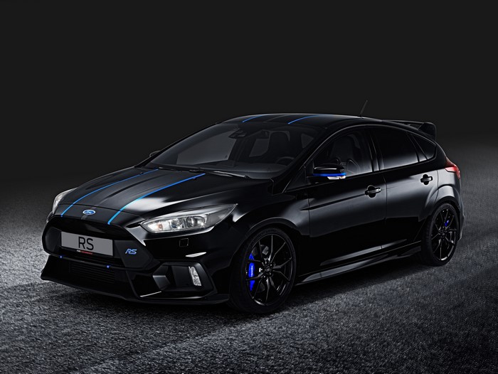 Black Ford Focus RS with Blue Stripes